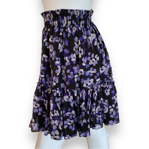 KATE SPADE HYDRANGEA SILK CHIFFON SKIRT, BLACK W/ FLOWERS WOMEN’S SIZE XS - Picture 4 of 5